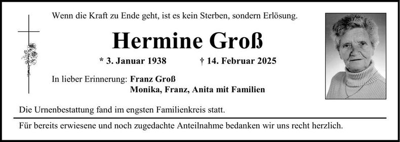 Traueranzeige Hermine Groß