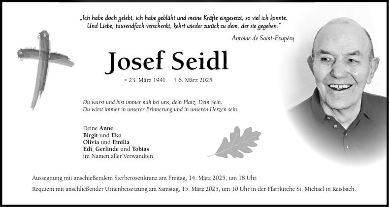 Traueranzeige Josef Seidl