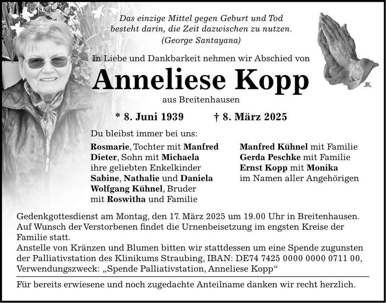 Traueranzeige Anneliese Kopp