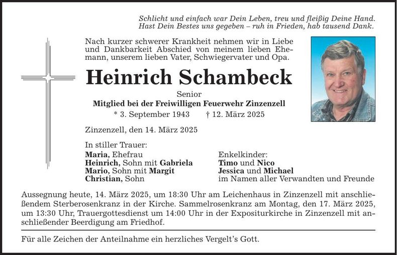 Traueranzeige Heinrich Schambeck