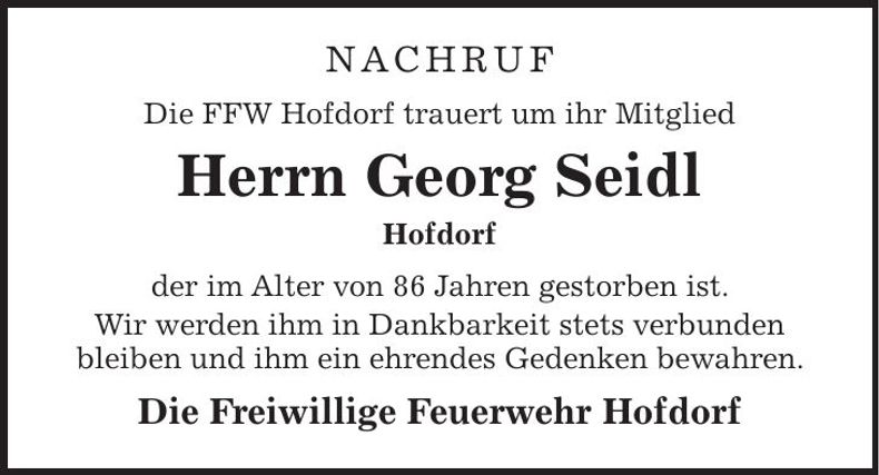 Traueranzeige Georg Seidl