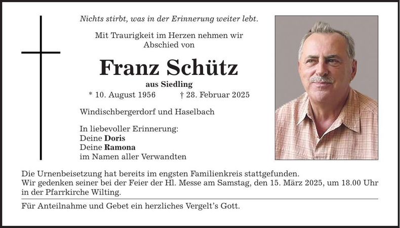 Traueranzeige Franz Schütz