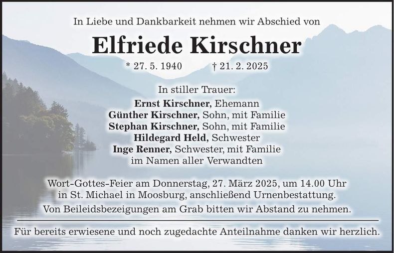 Traueranzeige Elfriede Kirschner