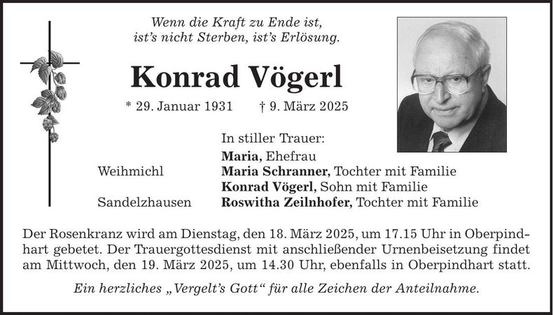 Traueranzeige Konrad Vögerl