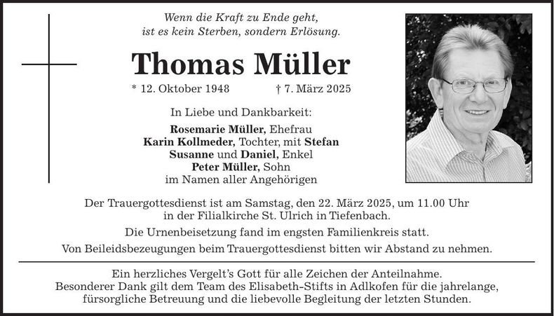 Traueranzeige Thomas Müller