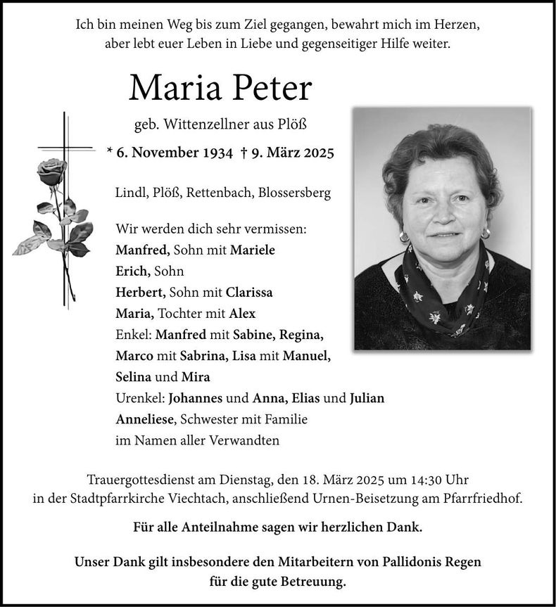 Traueranzeige Maria Peter