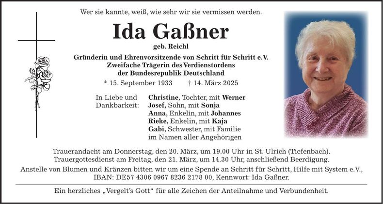 Traueranzeige Ida Gaßner