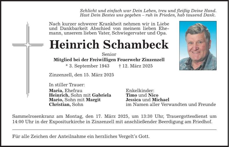 Traueranzeige Heinrich Schambeck