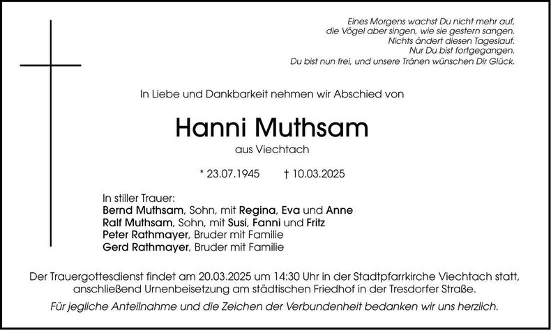 Traueranzeige Hanni Muthsam