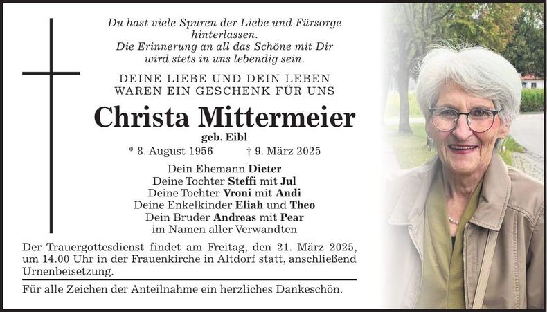 Traueranzeige Christa Mittermeier