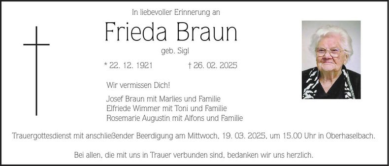 Traueranzeige Frieda Braun