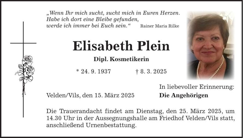 Traueranzeige Elisabeth Plein