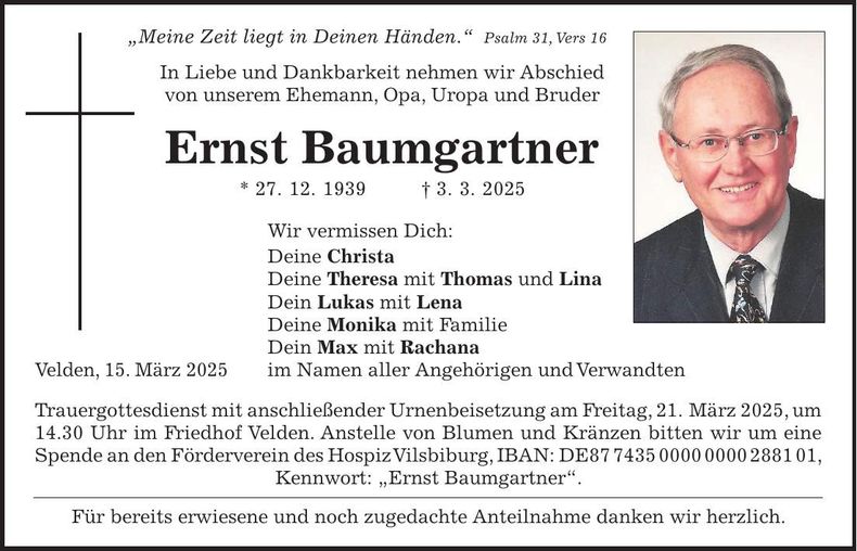 Traueranzeige Ernst Baumgartner