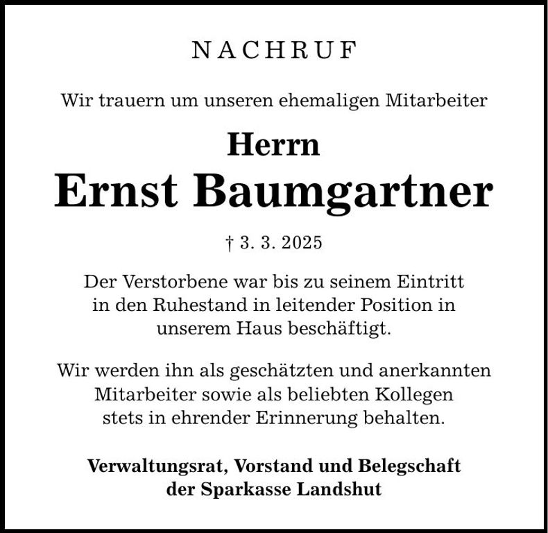 Traueranzeige Ernst Baumgartner