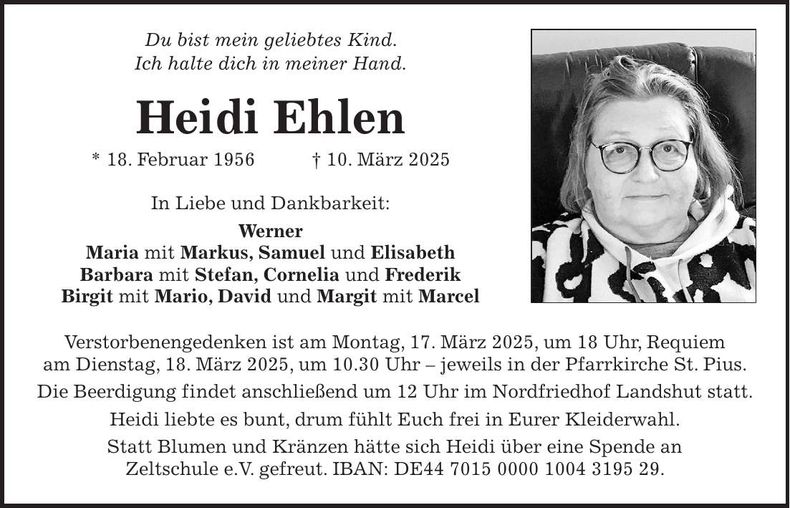 Traueranzeige Heidi Ehlen