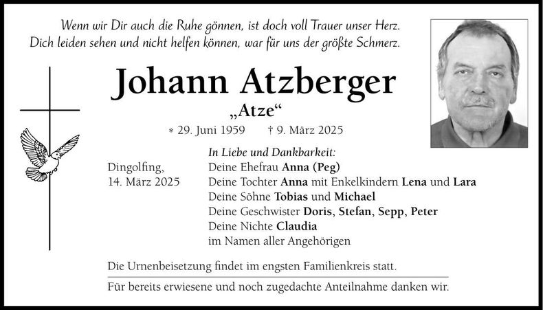 Traueranzeige Johann Atzberger