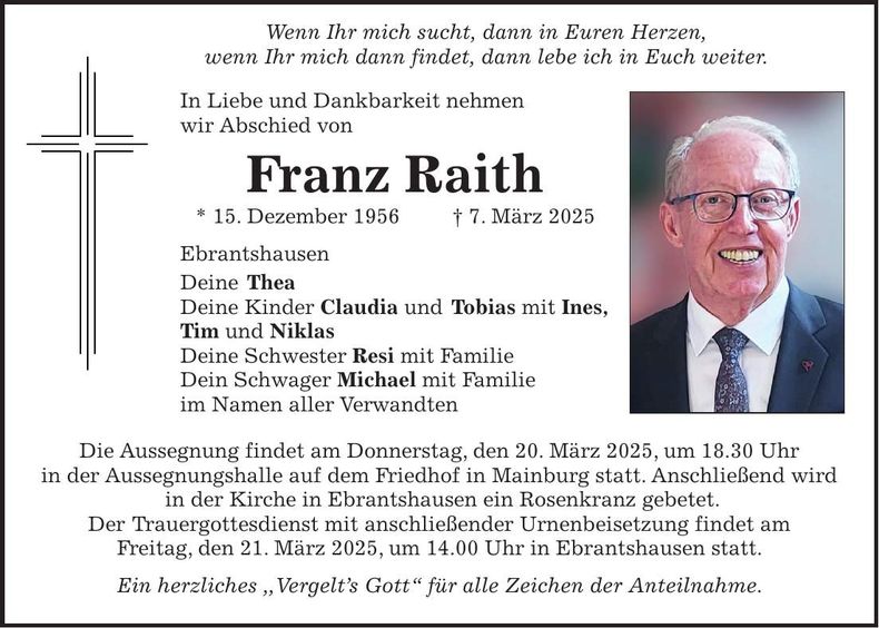 Traueranzeige Franz Raith