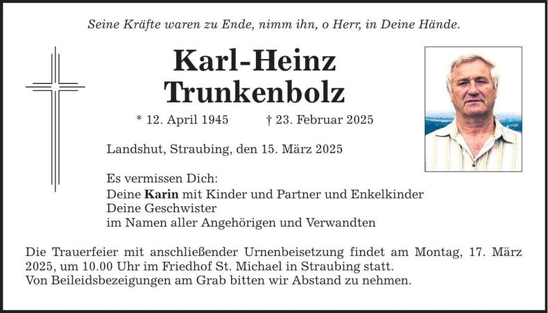 Traueranzeige Karl-Heinz Trunkenbolz