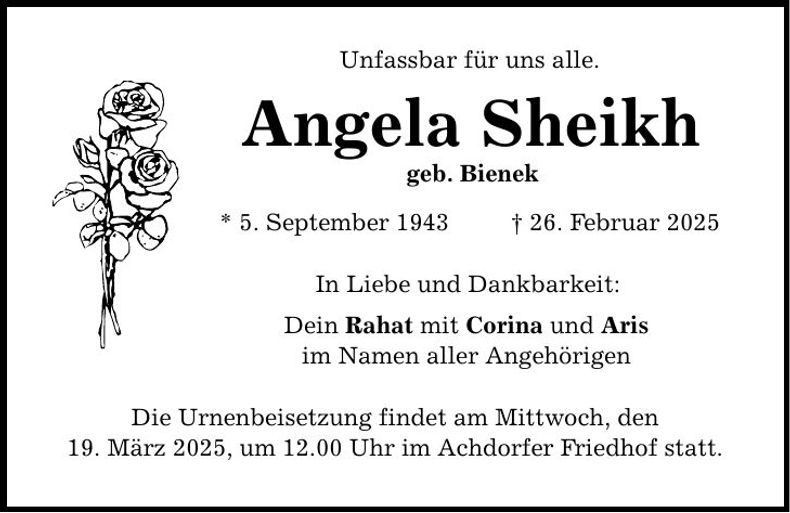 Traueranzeige Angela Sheikh