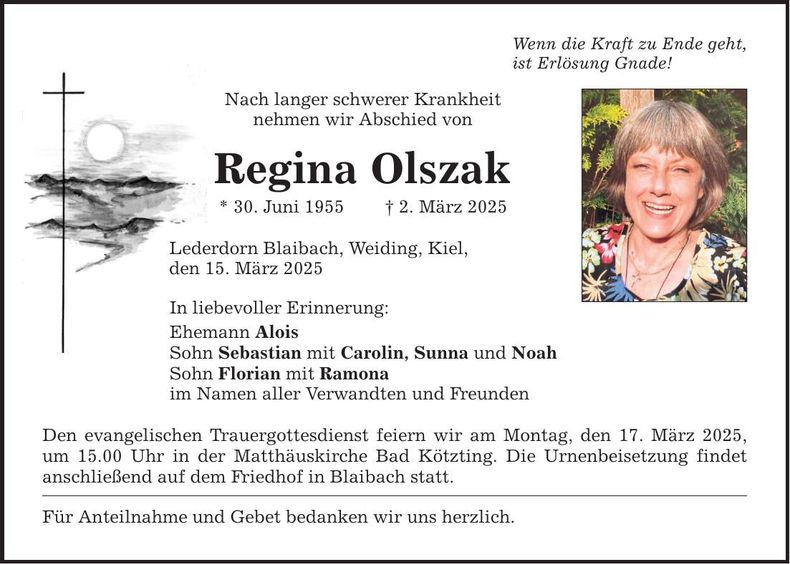 Traueranzeige Regina Olszak
