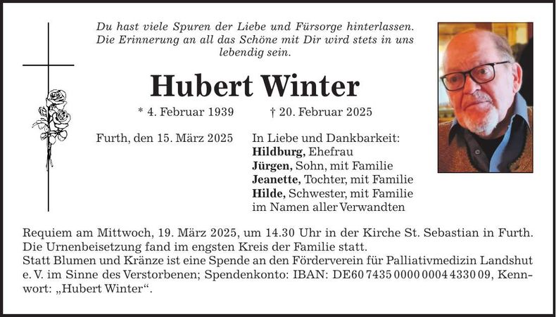 Traueranzeige Hubert Winter