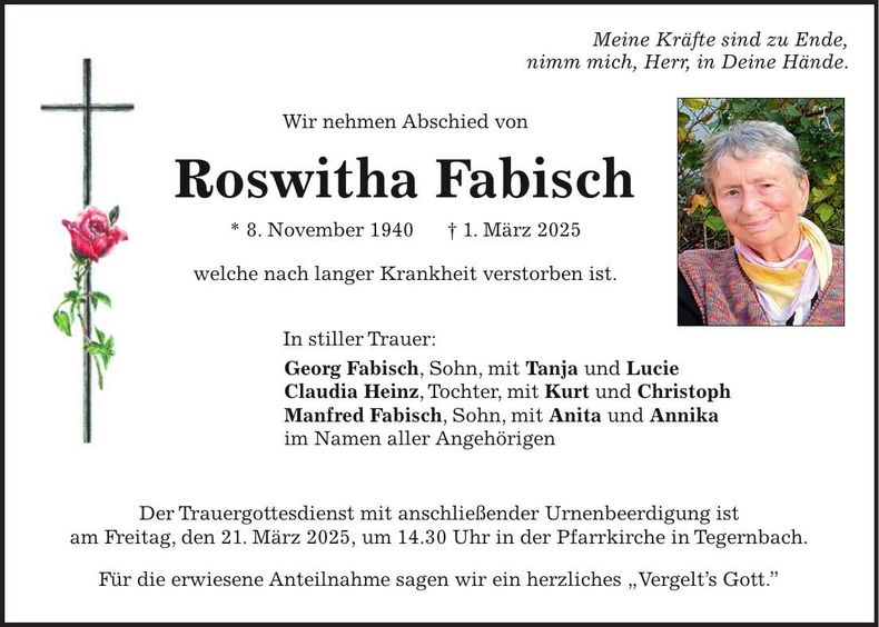 Traueranzeige Roswitha Fabisch