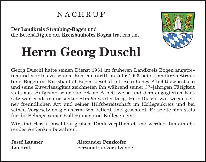 Traueranzeige Georg Duschl