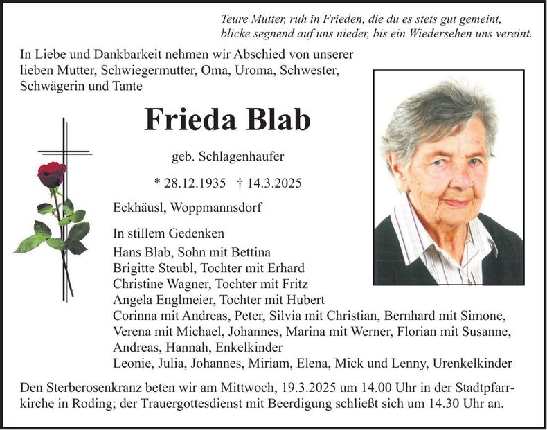 Traueranzeige Frieda Blab
