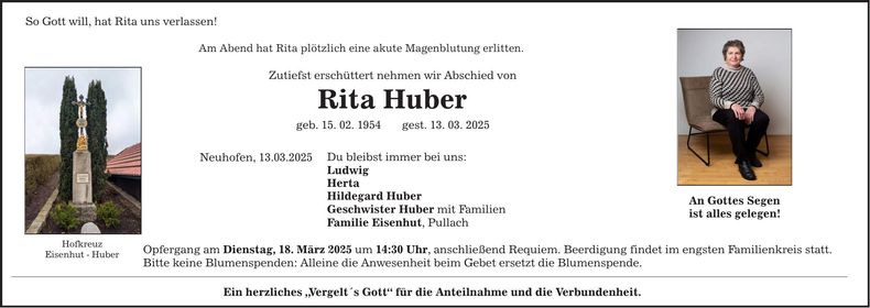 Traueranzeige Rita Huber