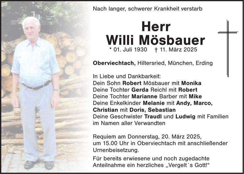 Traueranzeige Willi Mösbauer