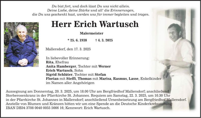 Traueranzeige Erich Wartusch