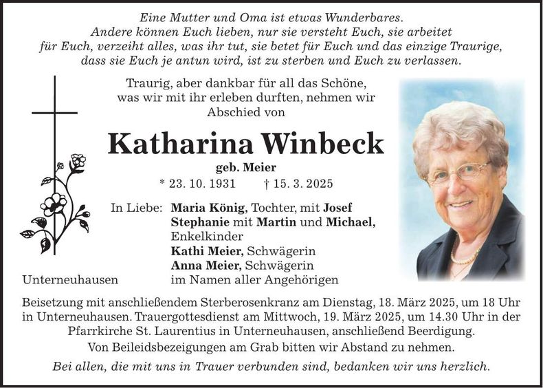 Traueranzeige Katharina Winbeck
