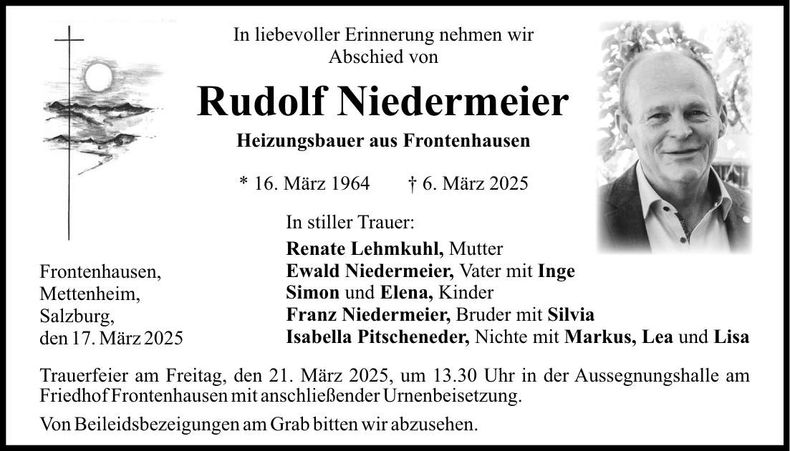 Traueranzeige Rudolf Niedermeier