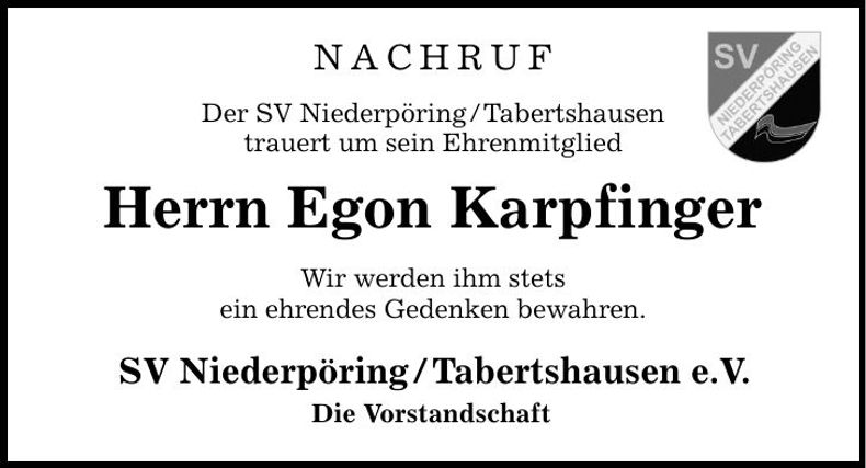 Traueranzeige Egon Karpfinger