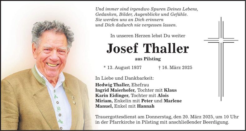 Traueranzeige Josef Thaller