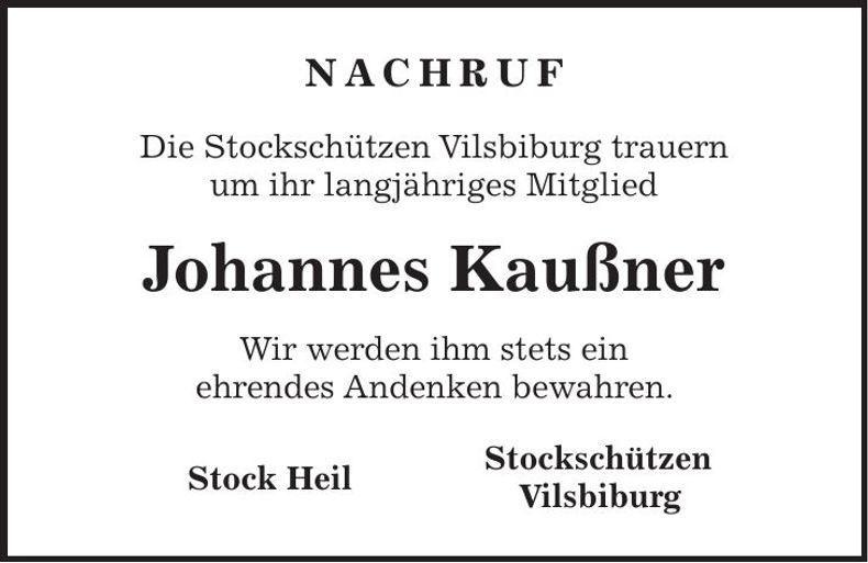 Traueranzeige Johannes Kaußner