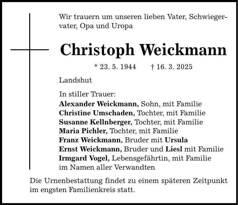 Traueranzeige Christoph Weickmann