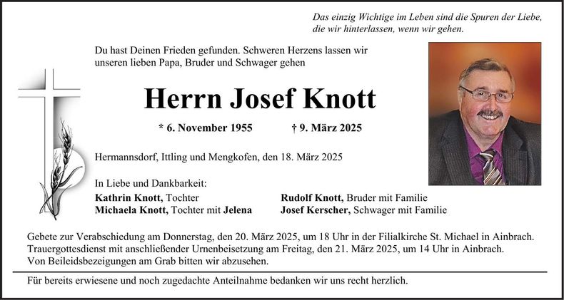 Traueranzeige Josef Knott