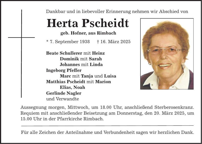 Traueranzeige Herta Pscheidt