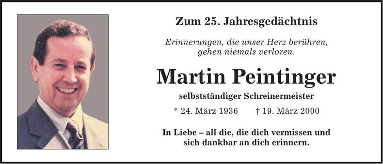 Traueranzeige Martin Peintinger