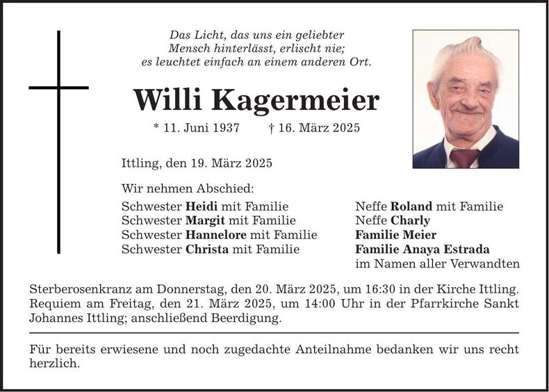 Traueranzeige Willi Kagermeier