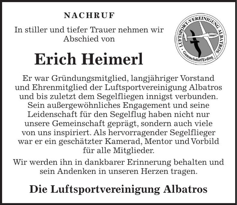 Traueranzeige Erich Heimerl