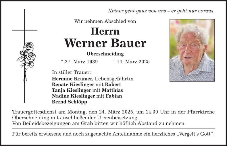Traueranzeige Werner Bauer