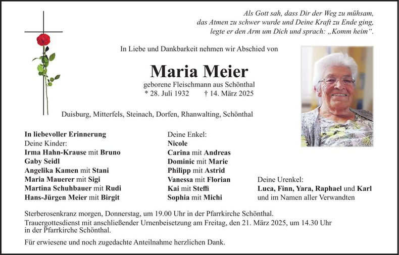 Traueranzeige Maria Meier