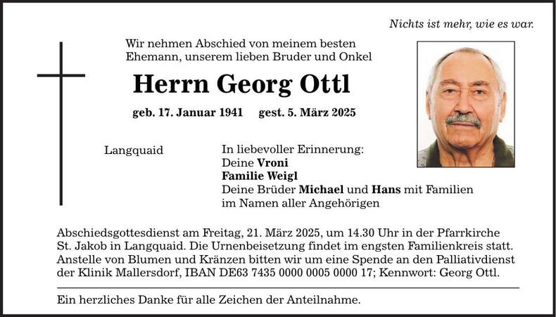 Traueranzeige Georg Ottl