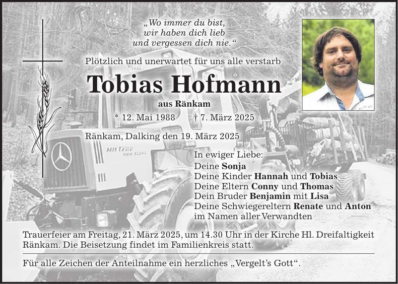Traueranzeige Tobias Hofmann