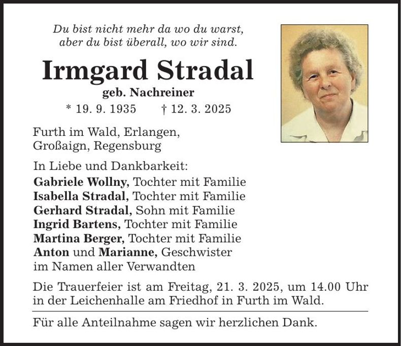 Traueranzeige Irmgard Stradal