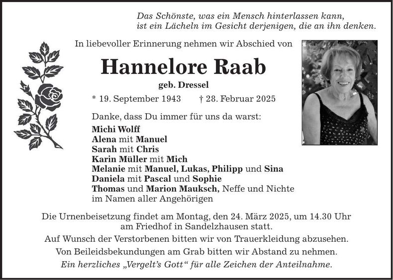Traueranzeige Hannelore Raab
