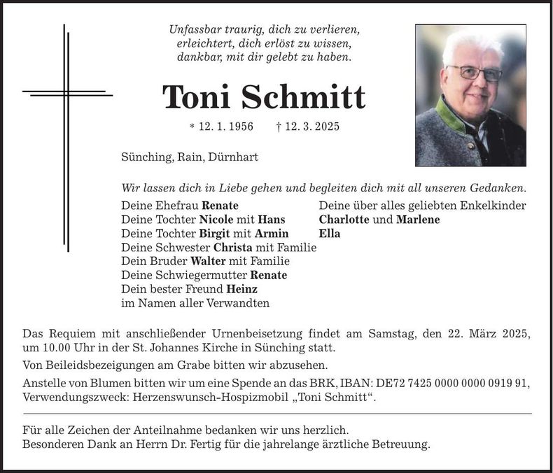 Traueranzeige Toni Schmitt