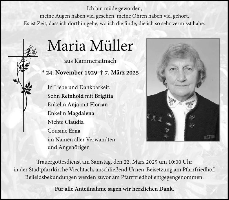 Traueranzeige Maria Müller
